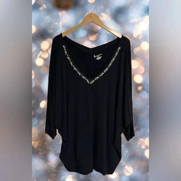 Women’s Plus Size 26/28‎ Black V Neck Tunic Top Jewels Stretch Dolman Whimsigoth - Picture 5 of 12